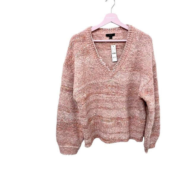 NWT J Crew Puff-Sleeve V-Neck Sweater in Space Dye Peach Rainbow Size L BL622 - Picture 1 of 5